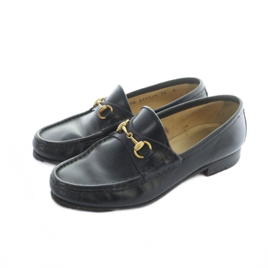 GUCCI Horsebit Leather Loafers Dress Shoes Size:35/JP:22 Black 141113K Authentic