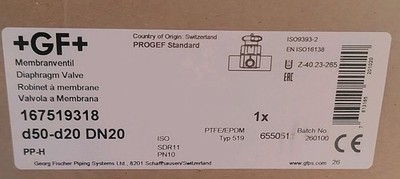 GF+ Diaphragm Valve Manual DN20 PN10 PP-H Typ 519 MPN 167519318