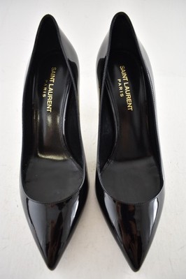 Saint Laurent Opyum 85 Black Patent Leather Gold YSL Logo Pointed