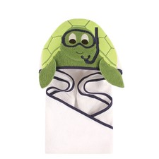 Unisex Baby Cotton Animal Face Hooded Towel, Scuba Turtle, One Size
