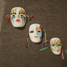 Vintage Mardi Gras Clay Art Ceramic Masks Wall Decor Clown Jester Lot Of 3