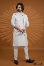 Mens Wedding Bollywood Wear Traditional Eid Wear Kurta Payjama Jacket Set India