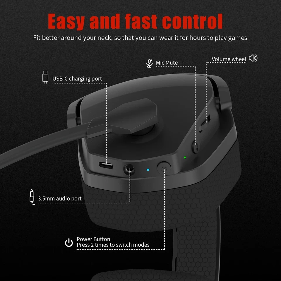 G06 2.4GHz Bluetooth Wireless Gaming Headphones with Mic RGB LED Noise Canceling - image 4 of 4