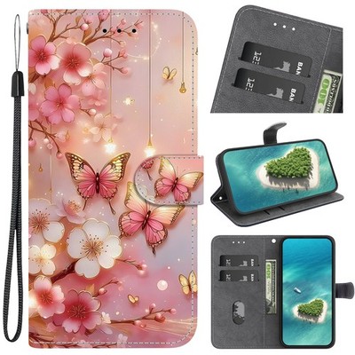 Wallet Case For Various Phone Painted Butterfly Magnetic Card Flip Stand Cover