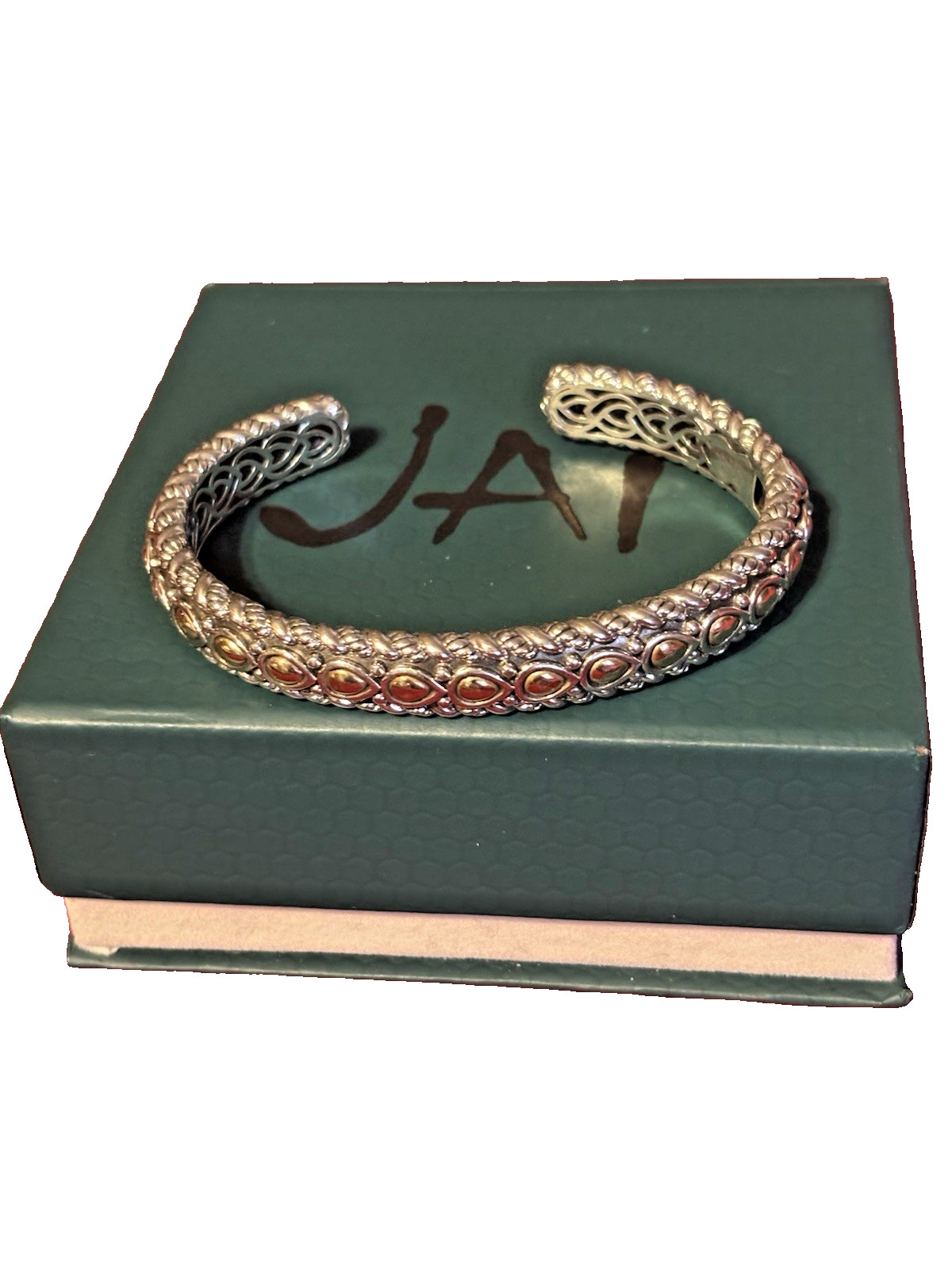 JAI by John Hardy Lotus Petal Hinged Cuff Bracelet Sterling Silver and 14K Gold