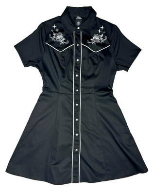 Hot Topic Social Collision Western Embroidered Rose Button-Up Dress SM,MD, 1,2