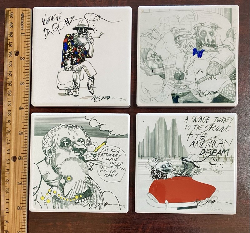 Original Ralph Steadman Ceramic Coasters - Fear & Loathing In Las Vegas