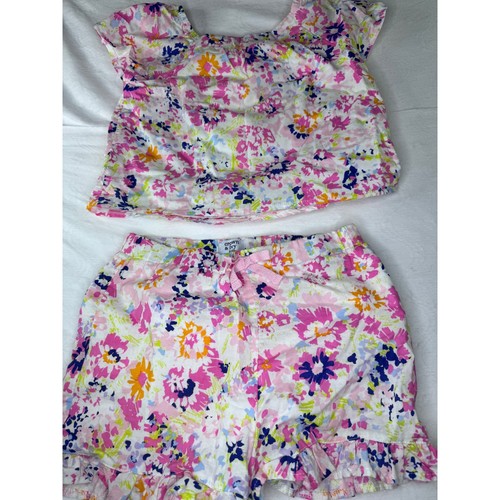 Crown & Ivy Shorts Set Kids Small Pink Floral Excellent Ruffle Sleeve Summer