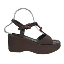 Prada Vintage Platform Wedge Sandals Brown Tortoise Chain 37.5 Y2K