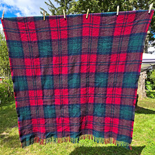 Highland Home Industries Wool Plaid Throw Blanket 52x59 Fringed Scotland Vintage