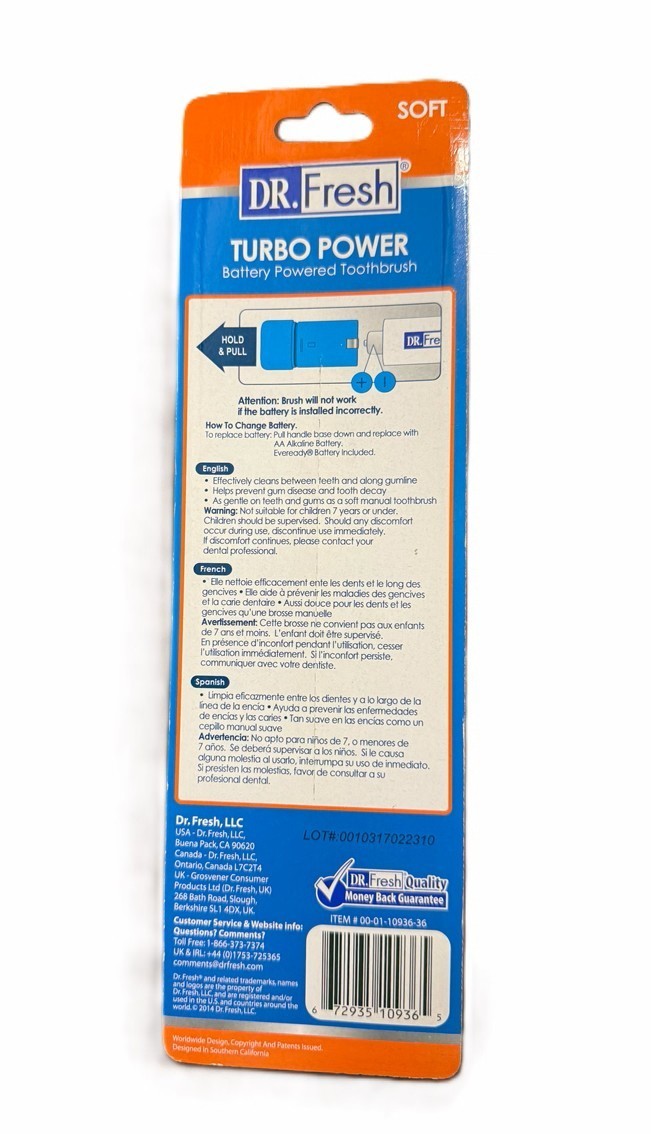 Dr. Fresh Turbo Power Battery Operated Toothbrush-soft (Color May Vary)