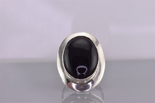 Sterling Silver 30mm Oval Framed Black Onyx Statement Band Ring 9g 925 Sz: 8