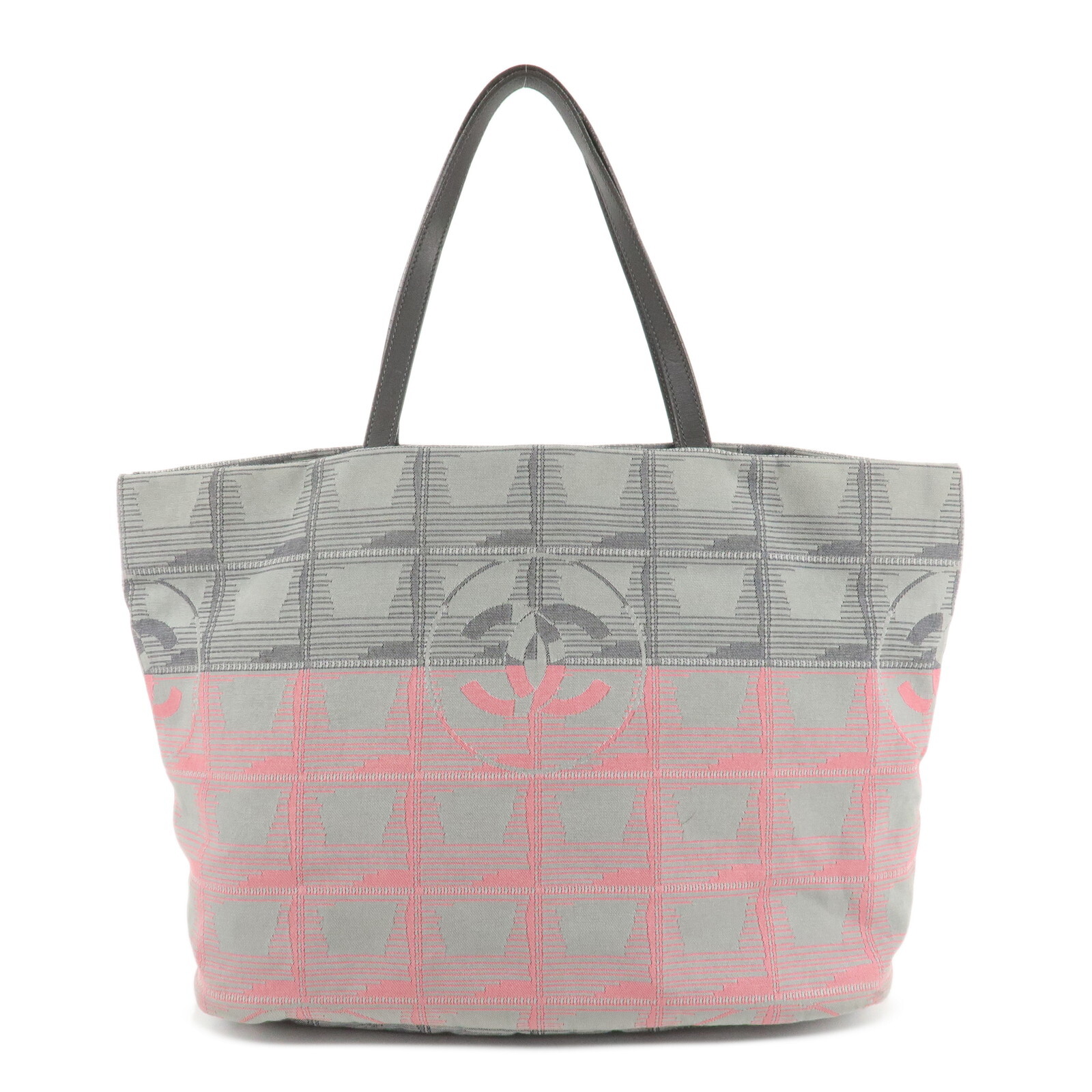 Chanel Travel Line Nylon Jacquard Leather Tote MM A47147 Preowned
