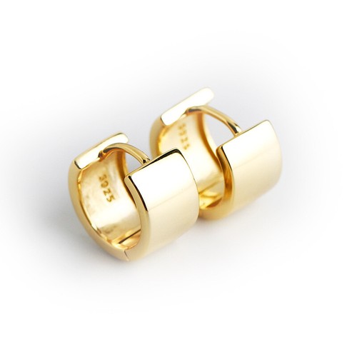 Woman REAL S925 Sterling Silver Wide Huggie Hoop Earring Clip 1 Pair Glossy - Picture 6 of 10