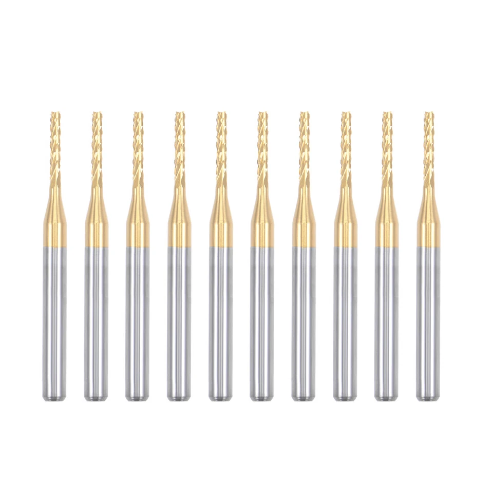 10Pcs 1.5mm Titanium Coat Carbide End Mill Engraving CNC Router Bit, 1/8" Shank