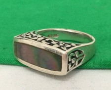 Vintage NF 925 THAILAND SIGNED Sterling Silver Large Abalone Shell RING Size 6.5