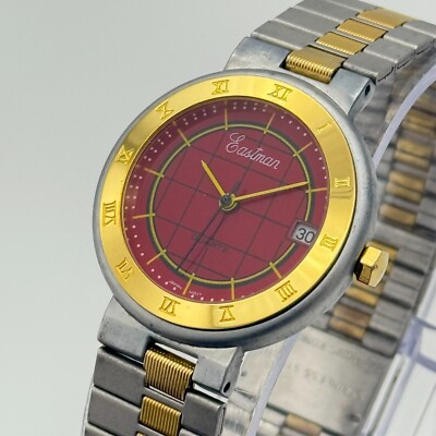 Vintage 1990s Women's EASTMAN Two-Tone, Red Dial, Steel Bracelet Watch, 32mm