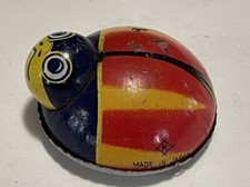 Lady Bug Friction Tin Metal Litho Toy "K" Japan Vintage Beetle Red Yellow Black