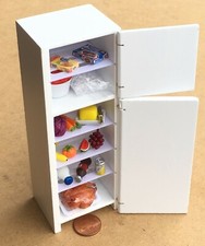 White Painted Wooden Fridge Freezer With Food Tumdee 1:12 Scale Dolls House