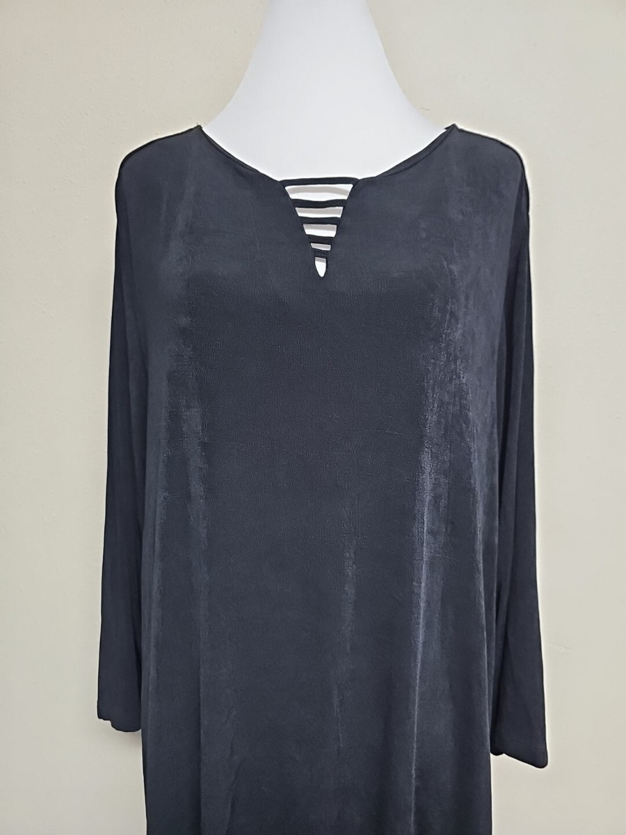 TRAVELERS BY CHICO'S Women's Blouse 3/4 Sleeve Black Color Acetate