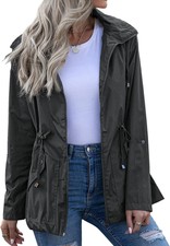 Lu's Chic Women's Rain Jackets Anorak Waterproof Casual Military Utility...