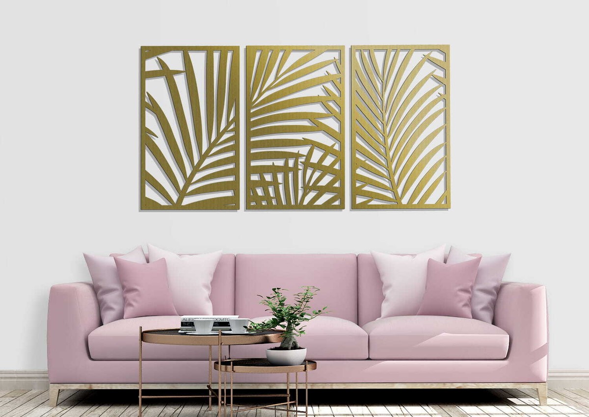 DECORATIVE OPENWORK TRIPTIC, PALMS, JUNGLE, TROPICS, 3D WALL