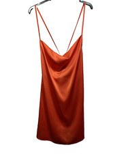 PLT Bright Orange Satin Cowl Neck Shift Dress Adjustable Straps UK 12 Vibrant
