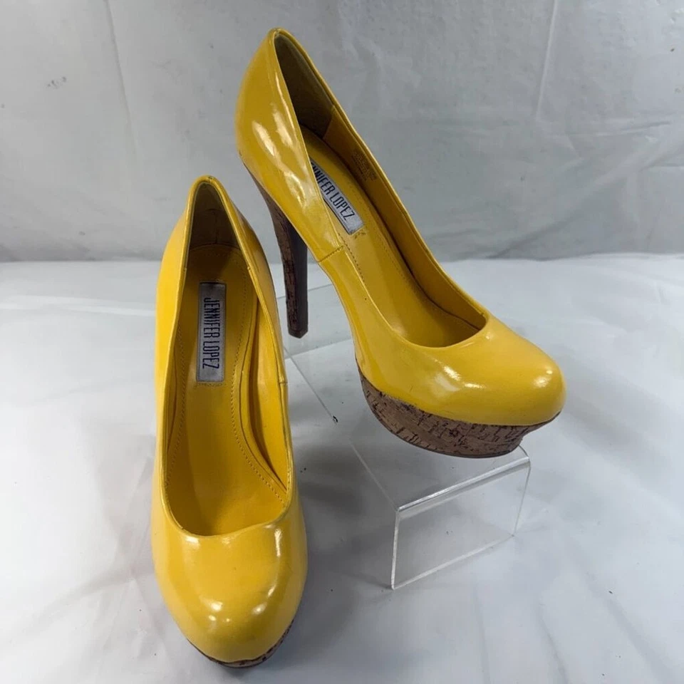 Zapatos Jennifer Lopez JLO Tacón Amarillo Plataforma Corcho Talla 6 M Foto 3 de 4