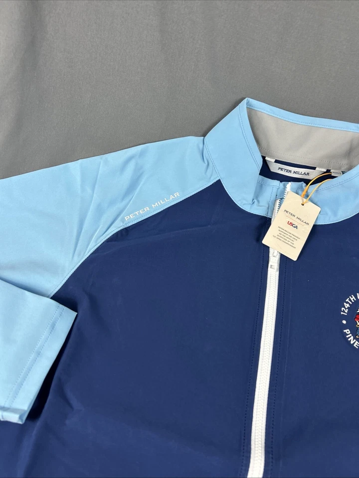 Peter Millar Golf Rain Jacket Pinehurst US Open Logo Large Blue Crown Sport NWT - Image 3 of 4