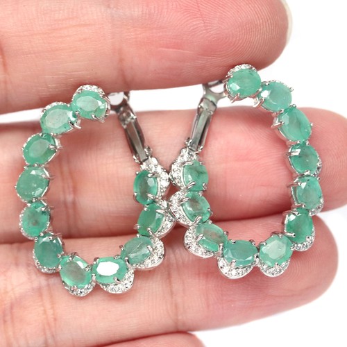 Boucles D'Oreilles 925 Argent Vert Olive Zircone Ovale - Clous Miniature