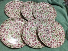 UNMARKED - FLOWERS  GOLD -6- DESSERT PLATES PORCELAIN