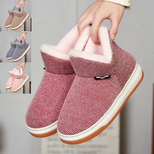 WOMENS WARM SLIPPERS FAUX FUR LADIES LINED COMFY OUTDOOR SHOES HARD
