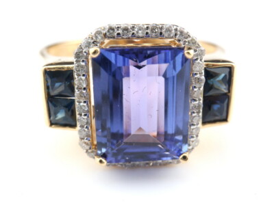 GJ69 * HARRY IVENS IV  *LUXUS* RING (19) TANSANIT AAAA 2,1ct & SAPHIR ,34x BRILL