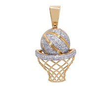 Basketball with Hoop 1CT Real Diamond Pendant 10K Yellow Gold