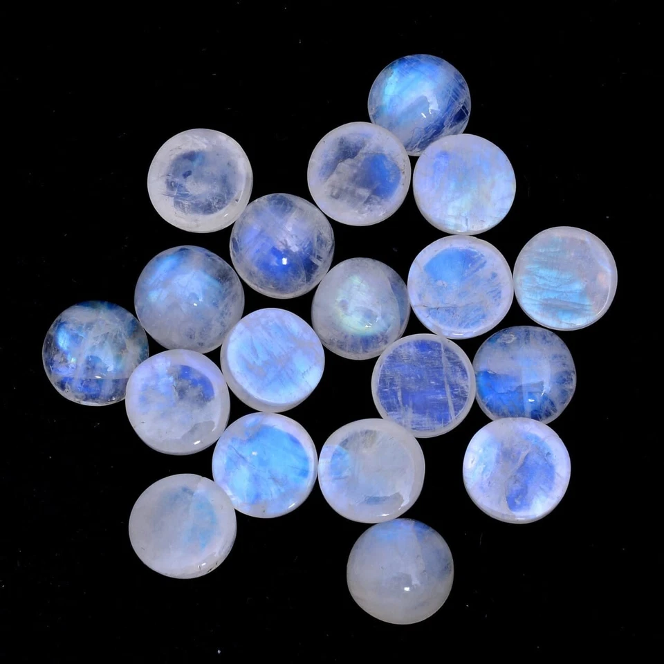 NATURAL RAINBOW MOONSTONE ROUND CABOCHON LOOSE GEMSTONE WHOLESALE LOT - Image 3 of 4