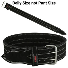 Power Weight Lifting Belts Heavy Duty Leather Gym Fitness Training Belt Black 4"