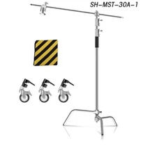 260cm Light Stand with Wheels Sandbag C-Stand with Holding Arm Adjustable Leg