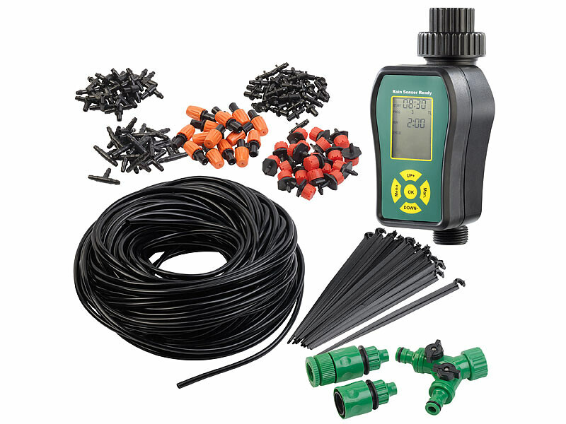 Système d'irrigation 136 pièces avec tuyau 40m et programmateur pour jardin