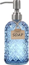 Glass Soap Dispenser for Bathroom  Kitchen - 304 Stainless Steel Pump, Blue