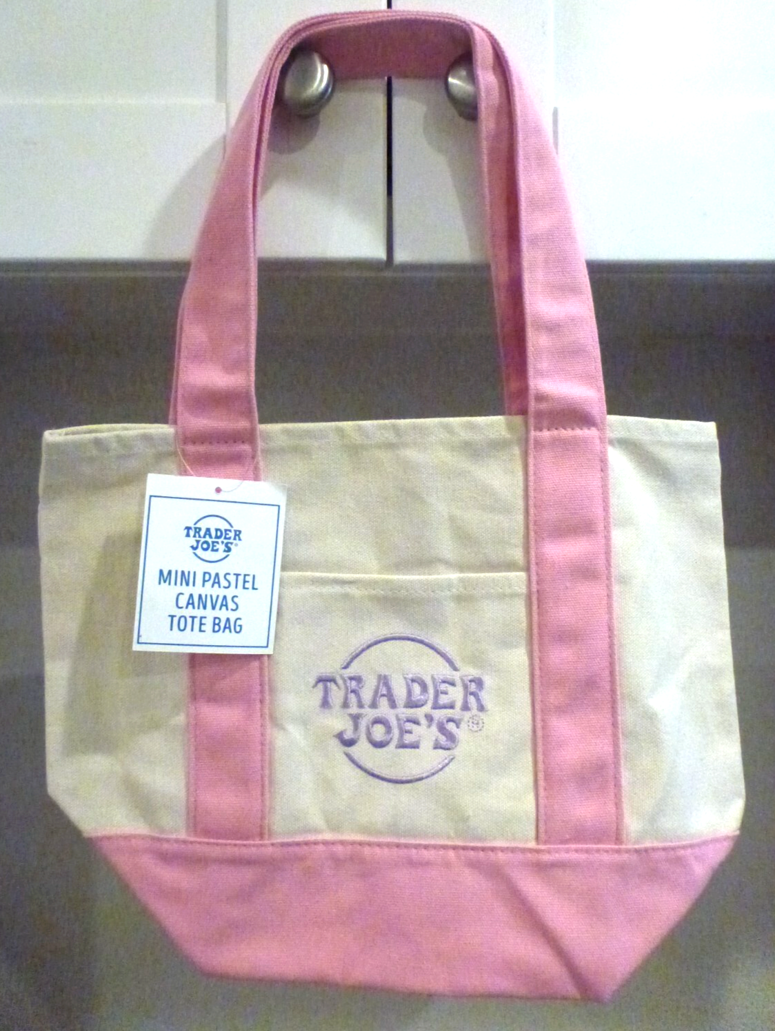 Trader Joe's Pink Mini Pastel Canvas Reusable Tote Bag Limited Edition