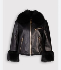 Nwt3750 Eur Dolce&gabbana Black Leather Racoon Jacket Real Fur Leopard Gold Zip