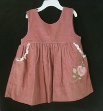Vintage Girls Mauve Corduroy Jumper Dress Embroidered Flowers Size 4T
