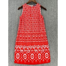 Vince Camuto Dress Womens PXS Orange White Sleeveless Side Slits Ikat Pattern