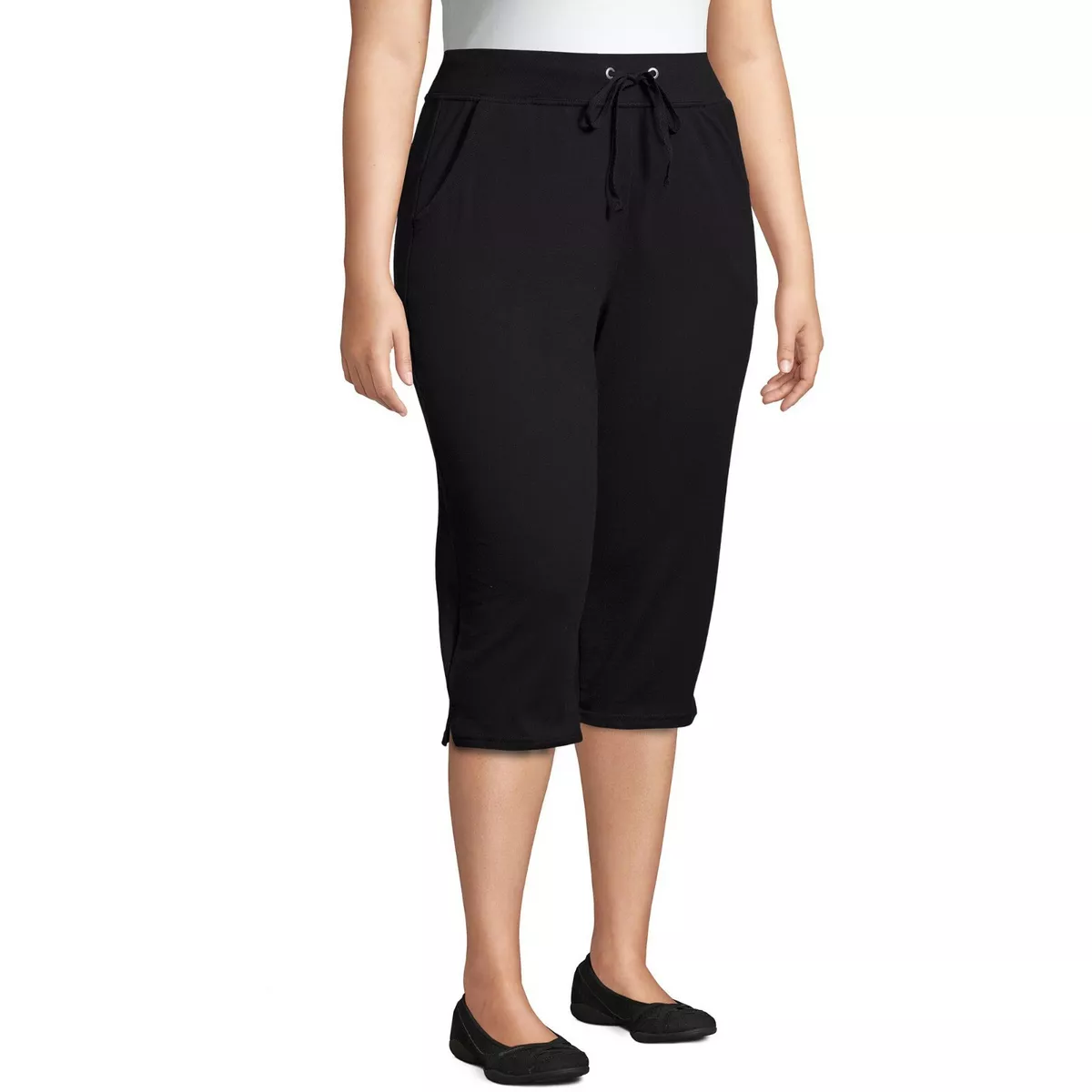 Just My Size Women's Black French Terry Pocket Drawstring Capri