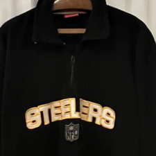 Pittsburgh Steelers 1/4 Zip Jacket Men's XL Reebok NFL Fleece Pullover Black