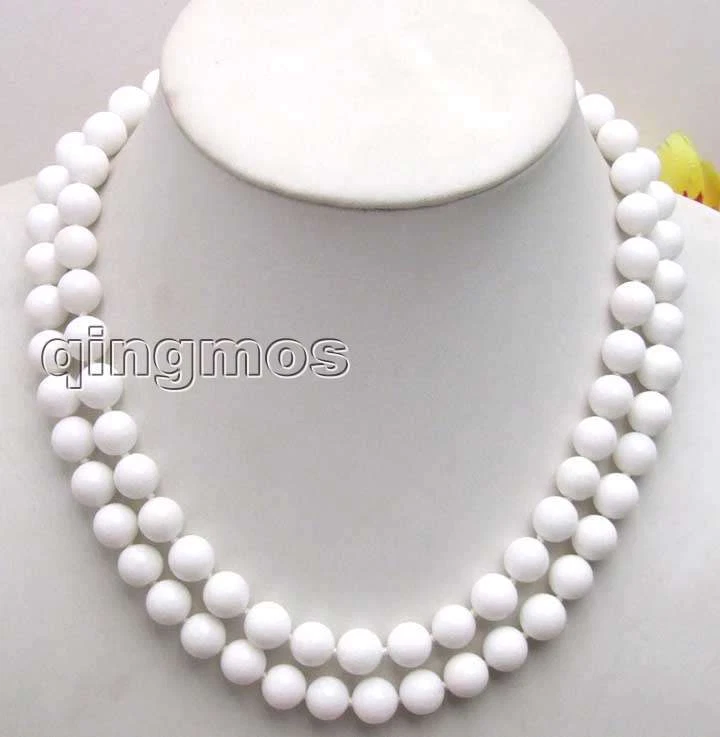 VETEMENTS OFFERTA Collana Due Fili Grande 10MM Giada Tonda Biancaneve 17 18" n5669 Spedizione Gratuita