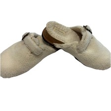 Clarks Ivory Faux Fur Buckle Clog Slippers Women's 6.5 Collection Cozy Vibes