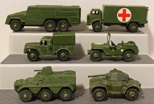 LOT OF 6 VINTAGE DINKY DIECAST MILITARY TRUCKS - GREAT OPPORTUNITY