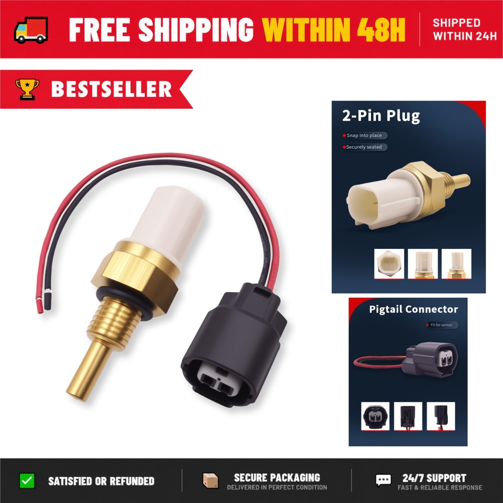 Engine Coolant Temperature Sensor for Honda Acura with Pigtail Connector