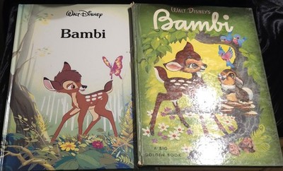 Lot Of 2 Walt Disney's Fuzzy Golden Book Bambi 1941 Hardcover Simon Schuster